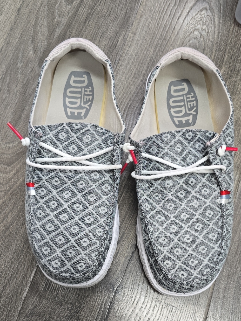 Hey Dude Gray Patterned Slip-On Casual Shoes with Red Accents